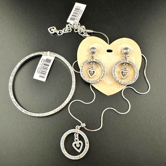 NWT Brighton “Heart Center” Pendant Necklace, Bangle Bracelet & Earrings Set - Picture 1 of 5